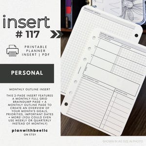 117 | Monthly Outline | Goals, Priorities, Tasks, Dates, Etc | Printable Insert | PERSONAL | Plan With Bee | Instant Download