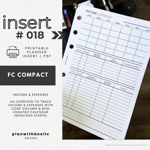 018 | Income & Expenses | Printable Planner Insert | FCC | Plan With Bee | Instant Download