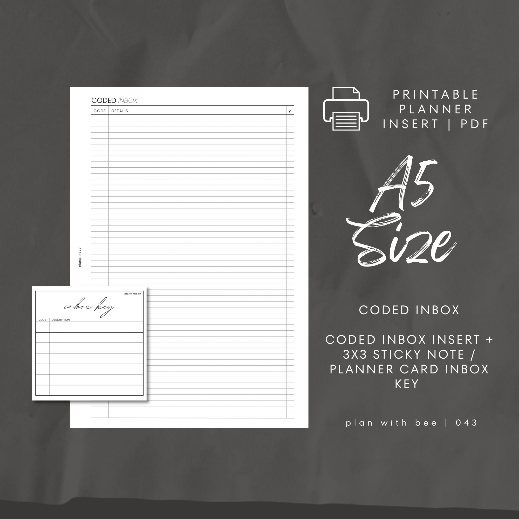 Orange Box Code Insert 043 | Coded Inbox System | Coded Inbox Insert + Printable Sticky Note ...