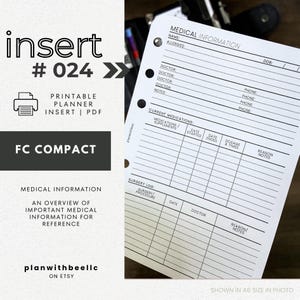 024 | Medical Information Overview | Printable Planner Insert | FCC | Plan With Bee | Instant Download