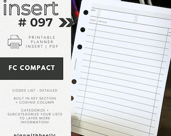 097 | Coded List Detailed | Key Section + Coding Column | Categorized List | Printable Insert | FCC | Plan With Bee | Instant Download