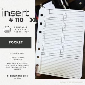 110 | Day On 1 Page | DO1P | Timed Schedule | Undated | Printable Planner Insert | POCKET | Plan With Bee | Instant Download