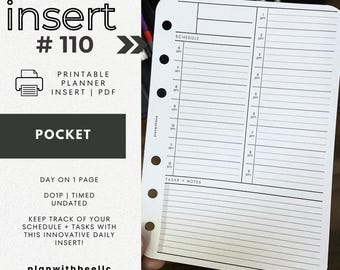 110 | Day On 1 Page | DO1P | Timed Schedule | Undated | Printable Planner Insert | POCKET | Plan With Bee | Instant Download