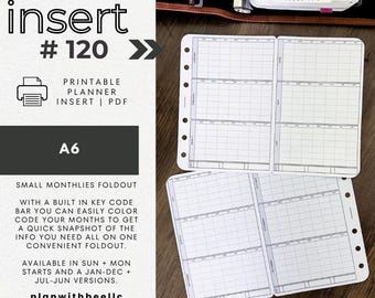 120 | FOLDOUT | Small Monthlies w/ Key Code Bar | Undated | Printable | A6 | Plan With Bee | Instant Download