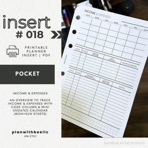 018 | Przychody i wydatki | Wkładka do planera do druku | POCKET | Planuj z Bee | Natychmiastowe pobieranie