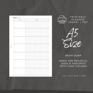 068 | Brain Dump | Coding Column | Printable Planner Insert | A5 | Plan With Bee | Instant Download