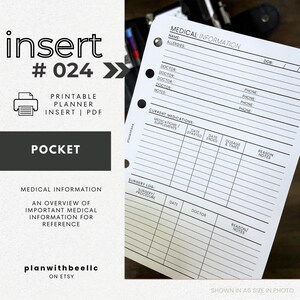 024 | Medical Information Overview | Printable Planner Insert | POCKET | Plan With Bee | Instant Download
