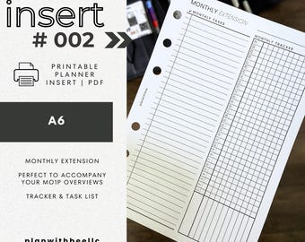 002 | Monthly Extension | Monthly Tracker & Tasks | Printable Planner Insert | A6 | Plan With Bee | Instant Download