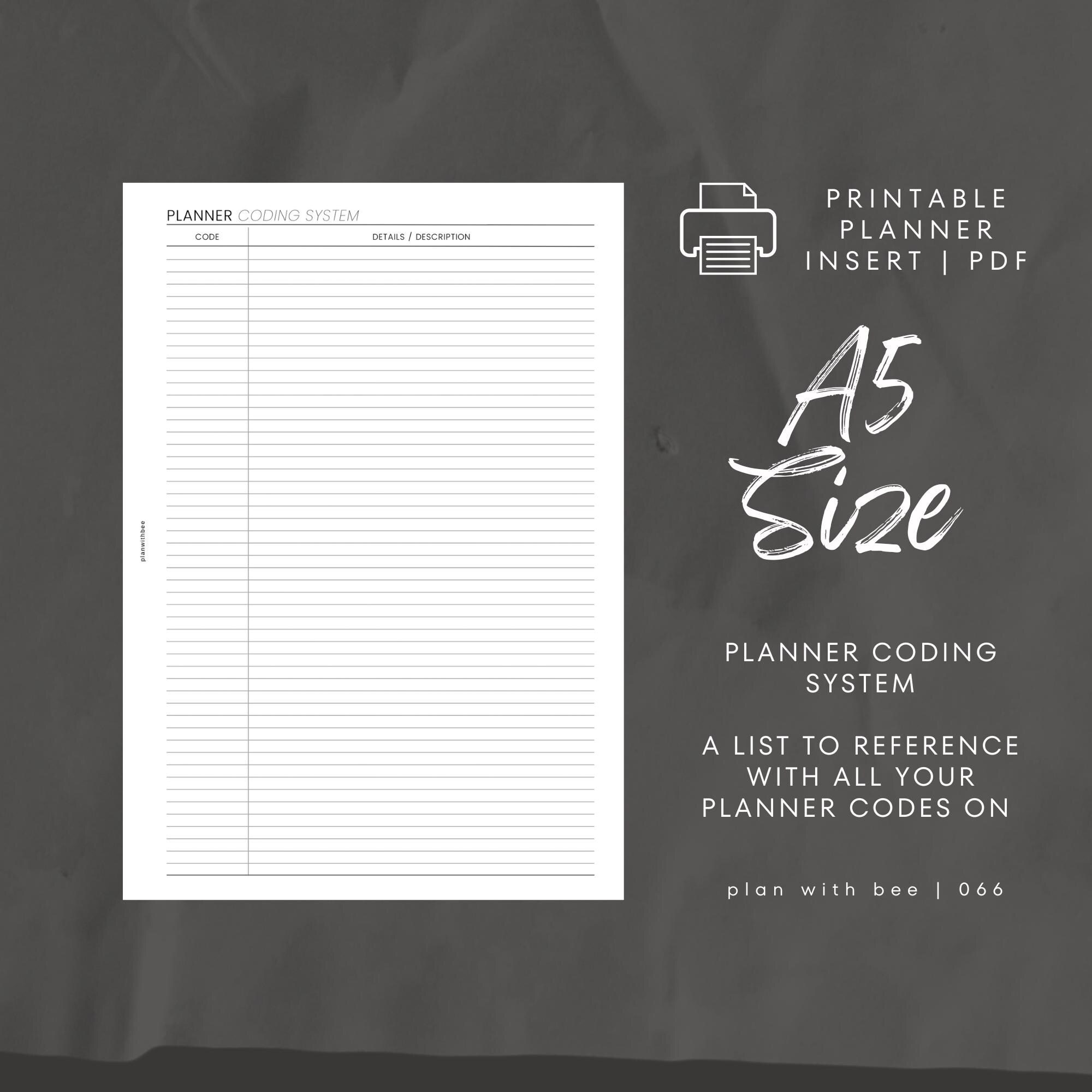 066 | Planner Coding System | Printable Planner Insert | A5 | Plan With ...