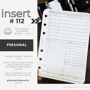 112 | Fitness + Health Weekly Log | Workout + Step Log | Printable Planner Insert | PERSONAL | Plan With Bee | Instant Download