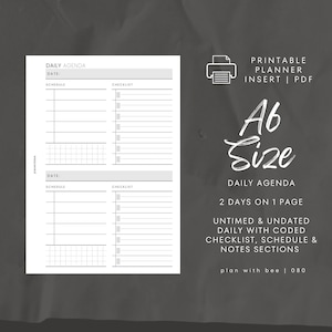 080 | Daily Agenda | 2 Days 1 Page | 2D1P | Schedule | Coded Tasks | Printable Planner Insert | A6 | Plan With Bee | Instant Download