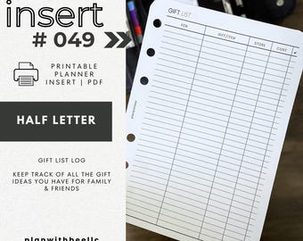 049 | Gift List | Printable Planner Insert | HALF LETTER | Plan With Bee | Instant Download
