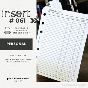 061 | To Return Log | Printable Planner Insert | PERSONAL | Plan With Bee | Instant Download