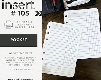 105 | Weekly Tracker V2 | Wide Lines | Key Code | Vertical Tracker | Printable Planner Insert | POCKET | Plan With Bee | Instant Download