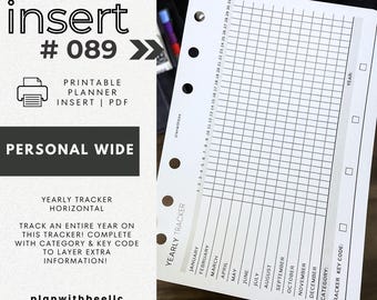 089 | Yearly Tracker w/ Category & Key Code Bar | Printable Planner Insert | PERSONAL WIDE | Plan With Bee | Instant Download