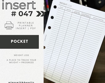 047 | Weight Log | Printable Planner Insert | POCKET | Plan With Bee | Instant Download