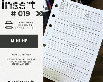 019 | Travel Overview | Printable Planner Insert | MINI HP | Plan With Bee | Instant Download