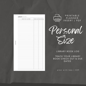 039 | Dziennik książek bibliotecznych | Wypożyczenia i terminy zwrotu | Wkładka do planera do druku | OSOBISTE | Planuj z Bee | Natychmiastowe pobieranie