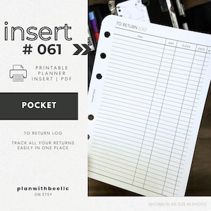 061 | To Return Log | Printable Planner Insert | POCKET | Plan With Bee | Instant Download