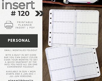120 | FOLDOUT | Small Monthlies w/ Key Code Bar | Undated | Printable | PERSONAL | Plan With Bee | Instant Download