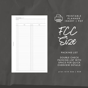 020 / Lista di imballaggio / Controlla due volte la lista di imballaggio / Inserto stampabile per il planner / FCC / Pianifica con Bee / Download immediato