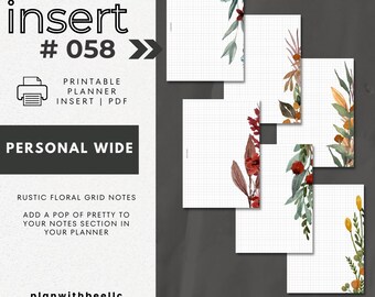 058 | Rustic Floral Grid Notes | Grid Notes Pages With Floral | Printable Planner Insert | PERSONAL WIDE | Plan With Bee | Instant Download