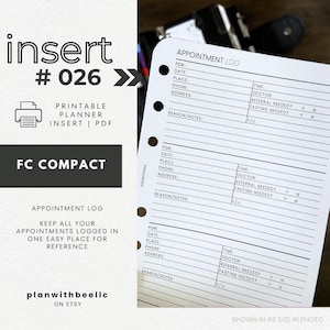 026 | Appointment Log | Printable Planner Insert | FCC | Plan With Bee | Instant Download