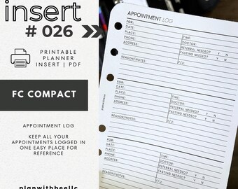 026 | Appointment Log | Printable Planner Insert | FCC | Plan With Bee | Instant Download
