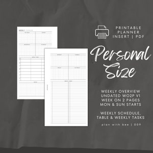 009 | Weekly Overview | Undated WO2P V1 | Mon & Sun Starts | Printable Planner Insert | PERSONAL | Plan With Bee | Instant Download