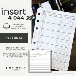 044 | Etsy Shop Inventory Log + Coding Sticky Note | Etsy Listing Log| Printable Planner Insert | PERSONAL | Plan With Bee |Instant Download