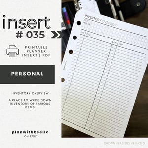 035 | Inventory Overview | Printable Planner Insert | PERSONAL | Plan With Bee | Instant Download