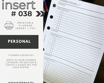 038 | Clé système de l'agenda | Codage du système de planification par catégorie | Encart d'agenda imprimable | PERSONNEL | Planifiez avec Bee | Téléchargement instantané
