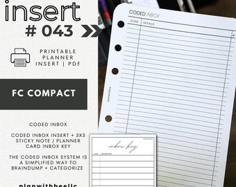 043 | Coded Inbox System | Coded Inbox Insert + Printable Sticky Note Key | Printable Planner Insert | FCC |Plan With Bee | Instant Download