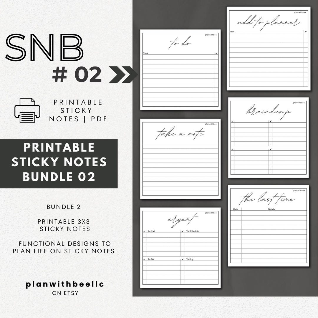 SNB2 | Printable Sticky Notes | Bundle 2 |braindump, Urgent, Notes, to ...