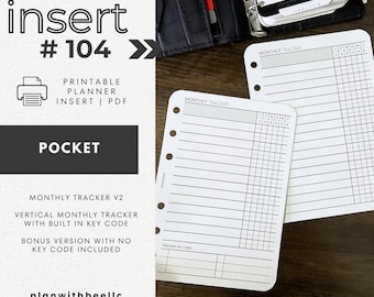 104 | Monthly Tracker V2 | Wide Lines | Key Code | Vertical Tracker | Printable Planner Insert | POCKET | Plan With Bee | Instant Download