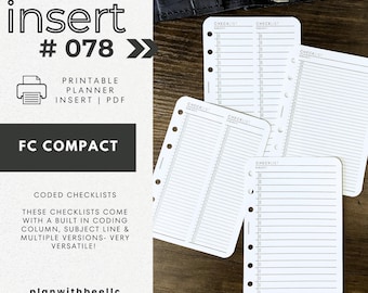 078 | Coded Checklists | Multiple Versions | Built In Coding Column | Printable Planner Insert | FCC | Plan With Bee | Instant Download