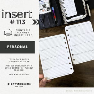 113 | Week On 2 Pages v4 | Undated Weekly | Sun & Mon Starts | Printable Planner Insert | PERSONAL | Plan With Bee | Instant Download
