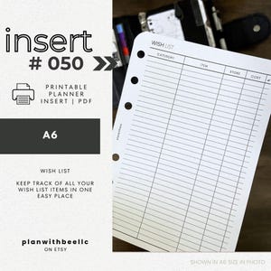 050 / Lista de deseos / Planificador imprimible / A6 / Plan con abeja / Descarga instantánea
