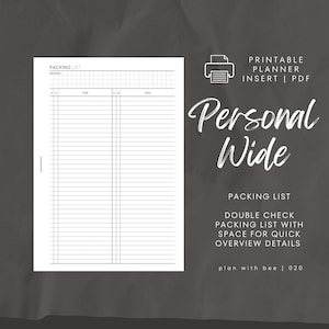 020 / Lista di imballaggio / Controlla due volte la lista di imballaggio / Inserto stampabile per il planner / PERSONAL WIDE / Plan With Bee / Download immediato