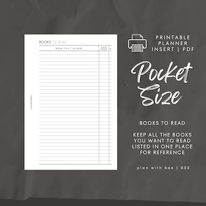053 / Registro dei libri da leggere / Inserto per pianificatore stampabile / POCKET / Pianifica con Bee / Download immediato