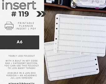 119 | FOLDOUT | Yearly Log w/ Key Code Bar | Printable | A6 | Plan With Bee| Instant Download