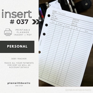 037 | 債務トラッカー | 詳細な債務支払いトラッカー | コードコラム | 印刷可能なプランナー挿入物 | パーソナル | プランウィズビー | すぐにダウンロード