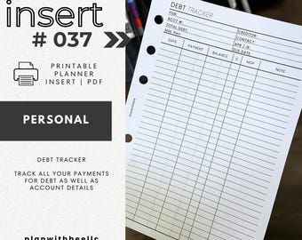 037 | Debt Tracker | Detailed Debt Payment Tracker | Code Column | Printable Planner Insert | PERSONAL | Plan With Bee | Instant Download