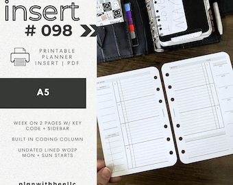 098 | WO2P w/ Key Code | Sidebar | Undated Weekly | Sun & Mon Starts | Printable Planner Insert | A5 | Plan With Bee| Instant Download