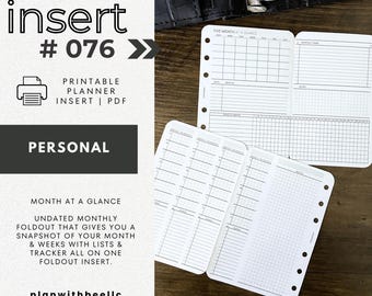 076 | Month At A Glance FOLDOUT w/ Tracker + Coded Task List | Undated | S&M Starts | Printable | PERSONAL | Plan With Bee| Instant Download