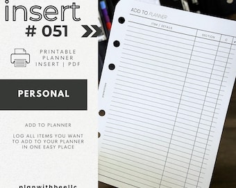 051 | Add To Planner | Printable Planner Insert | PERSONAL | Plan With Bee | Instant Download