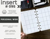 095 | MO2P w/ Key Code Sidebar | Undated Monthly |Sun & Mon Starts|Printable Planner Insert | PERSONAL WIDE | Plan With Bee|Instant Download