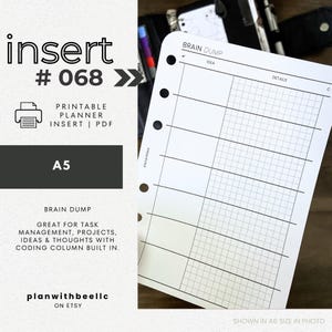068 | ブレインダンプ | コーディングコラム | 印刷可能なプランナー挿入物 | A5 | Plan With Bee | すぐにダウンロード