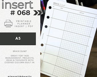 068 | Brain Dump | Coding Column | Printable Planner Insert | A5 | Plan With Bee | Instant Download