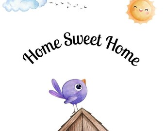 Home Sweet Home Print: Birdhouse Watercolor Design (Digital Download)